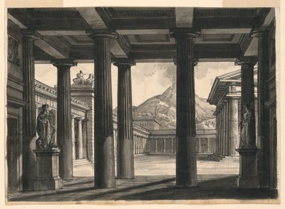 Scenedesign for operaen "The Last Day of Pompeii," på La Scala, Milano, 1827 av Romolo Achille Liverani