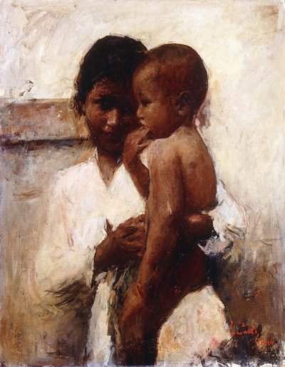 Affection, a Javanese Beauty Holding a Child (olje på lerret) av Romualdo Locatelli