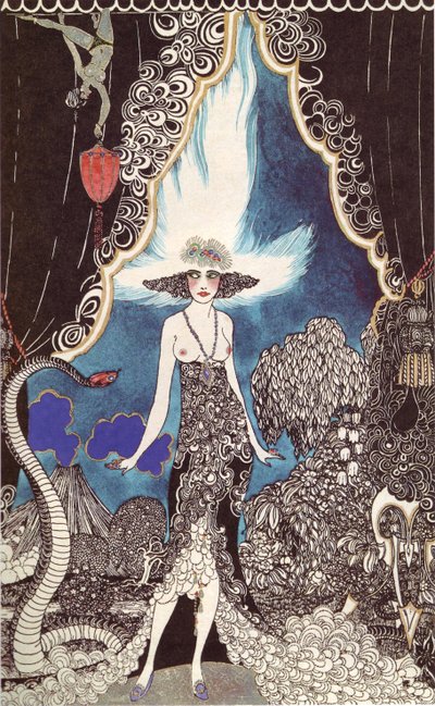 Illustrasjon for The Rubaiyat of Omar Khayyam par Balfour, Ronald (1896-1941). Litografi, akvarell av Ronald Balfour