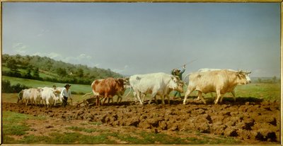 Nivernais-pløyingen, det synkende Maleri av Marie Rosalie Bonheur dit Rosa Bonheur (1822-1899) 1849 Søn. 1,3x2,6m Paris, Musee d