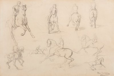 Studier av en hest og rytter (grafitt på hvitt vevd papir) av Rosa Bonheur