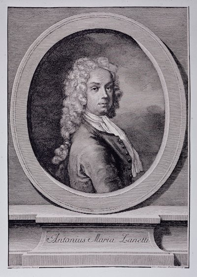 Portrett av Antonio Maria Zanetti, italiensk tegneserieskaper (gravering av Rosalba Giovanna (after) Carriera