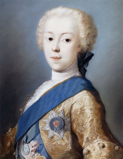 Portrett av prins Charles Edward Stuart, bystelengde, i profil til venstre, av Rosalba Giovanna Carriera