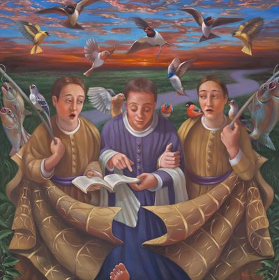 Veien til Emmaus, 2009 (olje på lerret) av Rosemarie Adcock