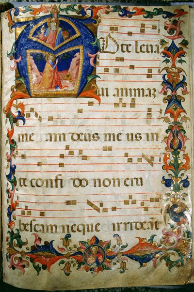 Corale / Graduale nr.5 Historikert initial "A" som viser kong David og Gud Faderen av Rossello Franchi