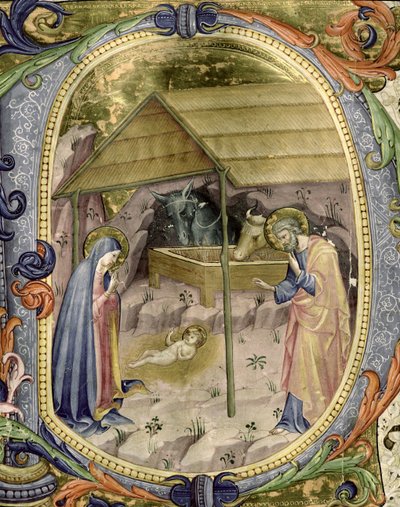 Corale / Graduale nr. 5 Historikert initial "P" som viser fødselen av Rossello Franchi
