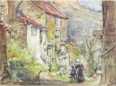 A Runswick Cottage (akvarell og kroppsfarge på papir) av Rowland Henry Hill