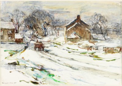 Ellerby - Winter (blyant og akvarell på papir limt på kort) av Rowland Henry Hill