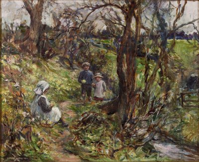 The Primrose Gatherers (olje på lerret) av Rowland Henry Hill
