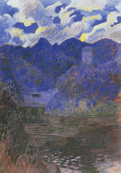Vårens morgen i San Fruttuoso, av Rubaldo Merello (1872-1922), olje på lerret, 98x69 cm. Italia, 1900-tallet. av Rubaldo Merello