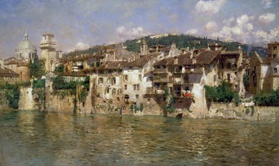 Adige in Verona, av Rubens Santoro (1859-1942), olje på lerret av Rubens Santoro
