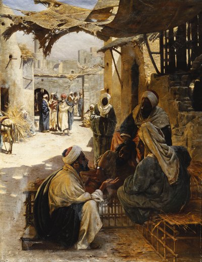 Arabere samtaler i en landsbygate, 1894 av Rudolf Der G. Swoboda