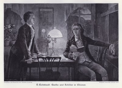 De tyske forfatterne Friedrich Schiller og Johann Wolfgang von Goethe i Weimar (gravering) av Rudolf Eichstaedt