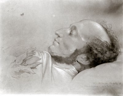 Felix Mendelssohn (1809-47) på dødsleiet, ca. 1847 av Rudolf Julius Benno Huebner
