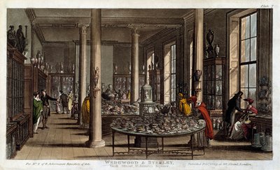 Interiørbilde av en Wedgwood-porselensbutikk i London Litografi av R. Ackermann av Rudolph Ackermann