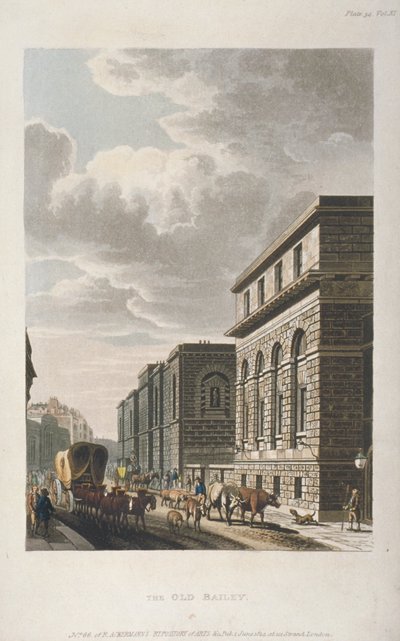 Utsikt over Old Bailey, ser nordover, City of London, 1814 av Rudolph Ackermann