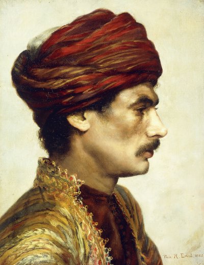 Profilportrett av en mann i en rød turban, 1882 av Rudolphe Ernst