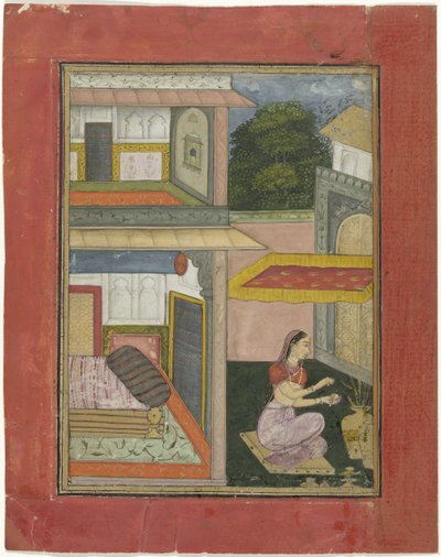 Gunakari Ragini, kvinne som sitter i en domstol i et palass av Rukn ud din (attributed to)