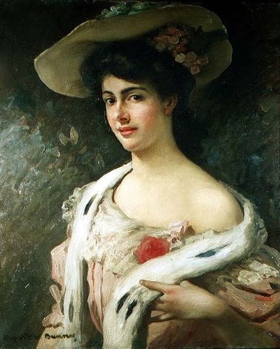 Portrett av kunstnerens kone iført hatt av Rupert Charles Wolston Bunny