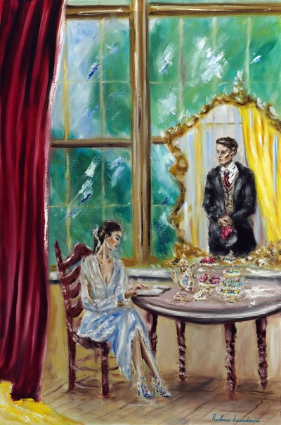 Afternoon Tea, 2022 (olje på lerret) av Ruslana Levandovska