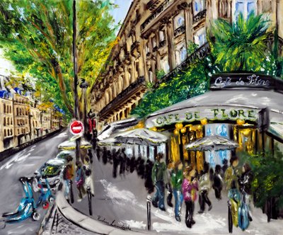 Cafe de Flore Paris, 2023 (olje på lerret) av Ruslana Levandovska