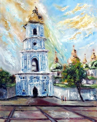 Kyiv med den gylne kuppelen i Ukraina, 2022 (olje på lerret) av Ruslana Levandovska