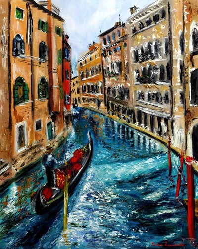 Gondol i Venezia Italia II, 2023 (olje på lerret) av Ruslana Levandovska