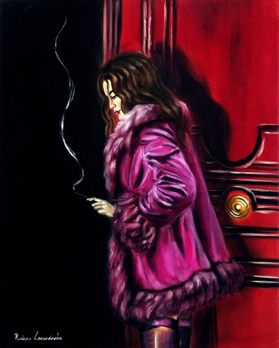 Nightfall Cafe, 2025 (olje på lerret) av Ruslana Levandovska