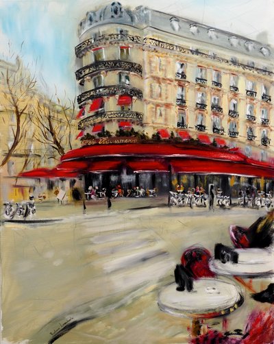 Paris Brewery Cafe Triadou Haussmann, 2021 (olje på lerret) av Ruslana Levandovska