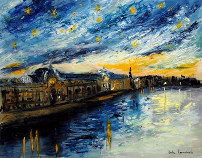 Stjernenatt over Paris Musée d#39;Orsay, 2022 (olje på lerret) av Ruslana Levandovska