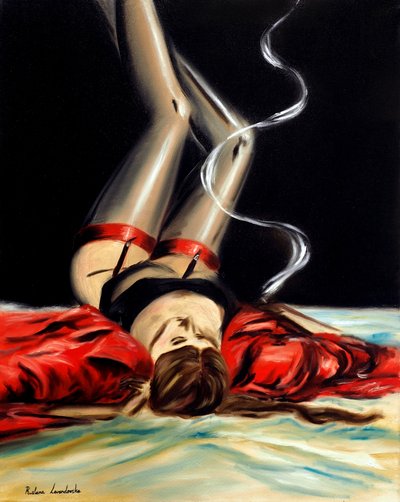 Lumrende skarlagenrød, 2025 (olje på lerret) av Ruslana Levandovska