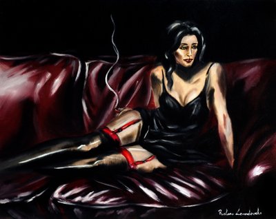 Lumrende i skygger, 2025 (olje på lerret) av Ruslana Levandovska