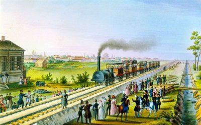 Åpning av den første jernbanelinjen fra St. Petersburg til Pavlovsk, Russland, 1830-årene. av Russian Master