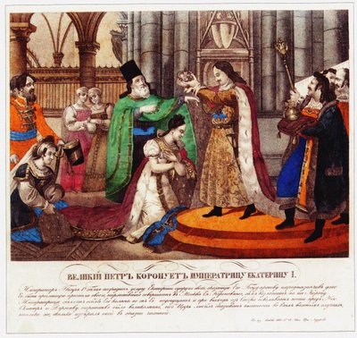 Peter den store kroner sin kone Catherine I som keiserinne, 1833 av Russian Master
