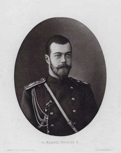 Den russiske hæren: Hans Majestet Nicholas II (s/hv-bilde) av Russian Photographer (after)