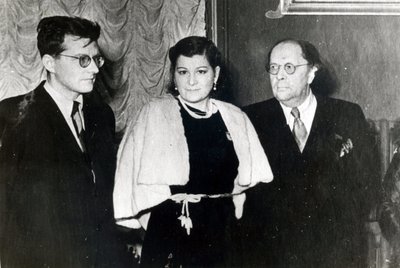 Komponist Dmitry Dmitrievich Sstakovich, sanger Maria Maksakova og forfatter Alexei Nikolayevich Tolstoy av Russian Photographer