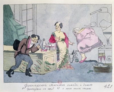 En fransk parfymebutikk, ca. 1812-15 av Russian School