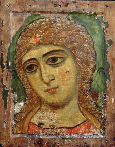 Erkeengel Gabriel (engel med gyldent hår) russisk ikon, 1100-tallet (eggtempera på panel) av Russian School