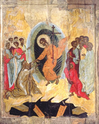 Christs Descent into Hell, russisk ikon, Novgorod School, slutten av 1300-tallet (tempera på panel) av Russian School