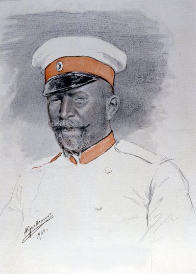 General Anatoli Stoessel, kommandør for Port Arthur-plassen, Pastel av Kraftshenko av Russian School