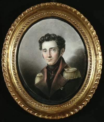 Portrett av en russisk offiser, 1818 (wc på papir) av Russian School