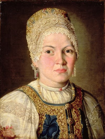 Portrett av en kvinne i russisk drakt, 1769 av Russian School