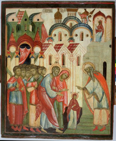 Presentasjon av jomfruen i tempelet (tempera på panel) av Russian School