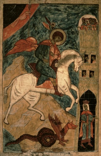 St. George and the Dragon, russisk ikon fra Vologda, 1400-tallet (tempera på panel) av Russian School