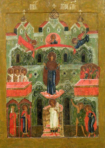 Pokrov (Guds mors forbønn) (tempera på panel) av Russian School