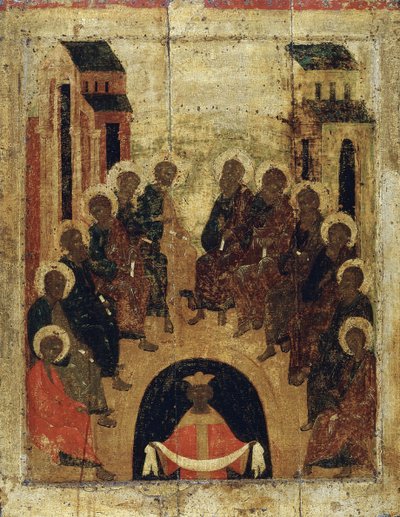 Den hellige ånds nedstigning på apostlene, c1410. av Russian icon.