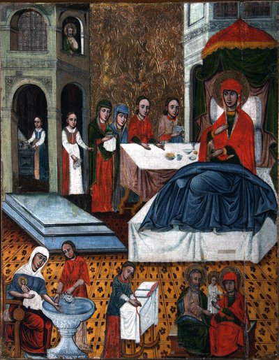 Jomfruens fødsel, midten av 1600-tallet. av Russian icon.