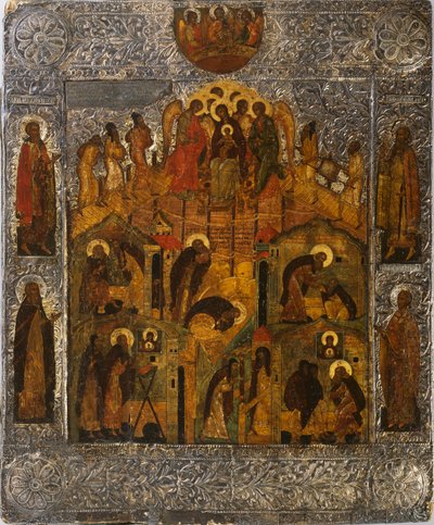 Åpenbaringen av Jomfru Maria til den hellige Alexander Svirsky, 1600-tallet. av Russian icon.