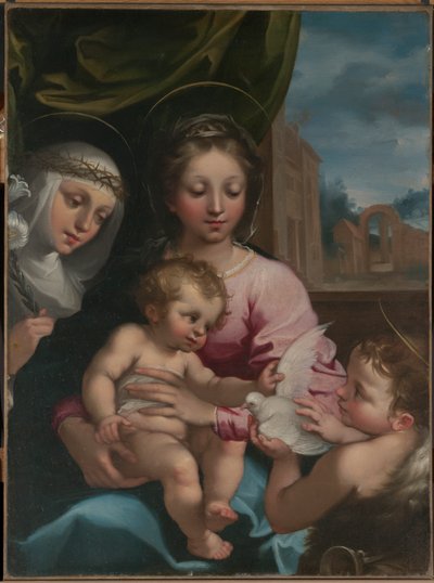 Jomfru og barn med den unge døperen Johannes og den hellige Katarina av Siena av Rutilio Manetti