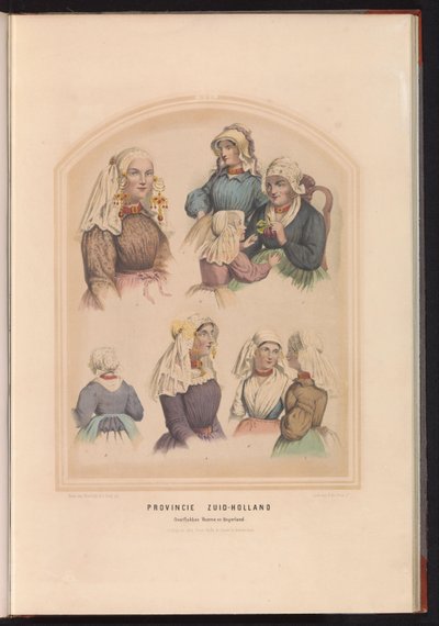 Tradisjonelle drakter av Overflakkee, Voorne og Oud-Beijerland i Sør-Holland, 1857-provinsen Sør-Holland Overflakkee Voorne og Beijerland / XVI (tittel på objekt) av Ruurt de Vries